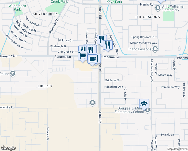 map of restaurants, bars, coffee shops, grocery stores, and more near 6518 Bangor Place in Bakersfield