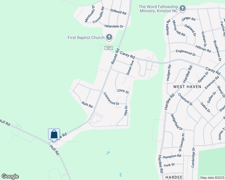 map of restaurants, bars, coffee shops, grocery stores, and more near 3307 Chris Street in Kinston