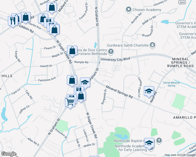map of restaurants, bars, coffee shops, grocery stores, and more near 7150 Somerset Springs Drive in Charlotte