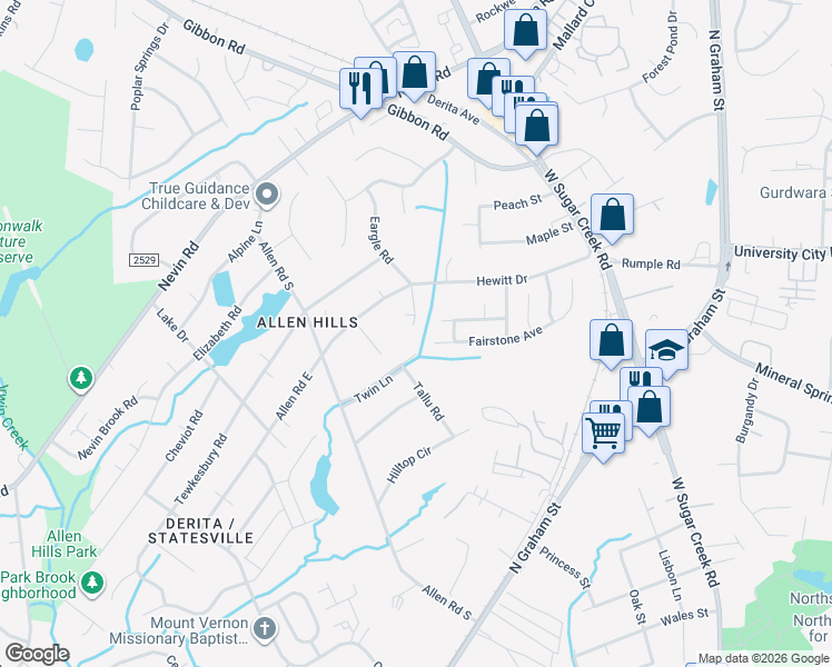 map of restaurants, bars, coffee shops, grocery stores, and more near 2310 Eargle Road in Charlotte