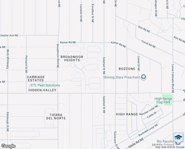 map of restaurants, bars, coffee shops, grocery stores, and more near Excalibur Street Northeast in Rio Rancho