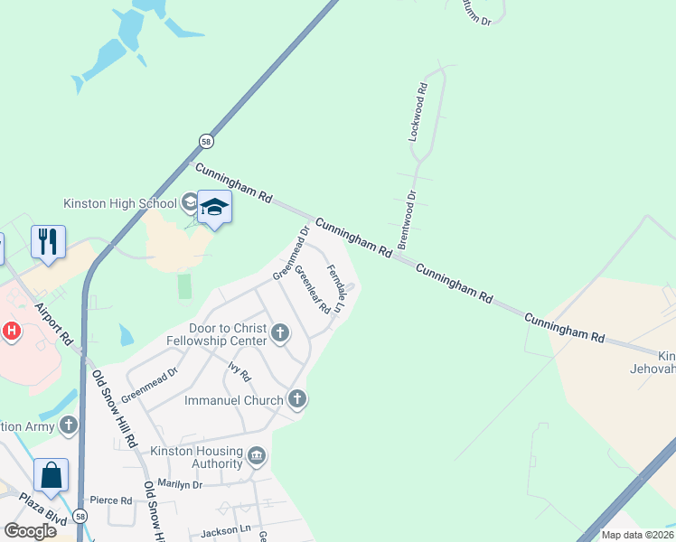 map of restaurants, bars, coffee shops, grocery stores, and more near 1221 Ferndale Ln in Kinston