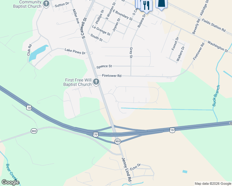 map of restaurants, bars, coffee shops, grocery stores, and more near 1003 Madison Ann Drive in La Grange