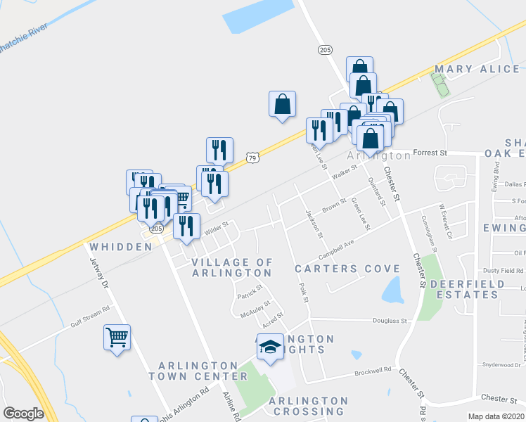 map of restaurants, bars, coffee shops, grocery stores, and more near 6135 North Ragland Cove in Arlington