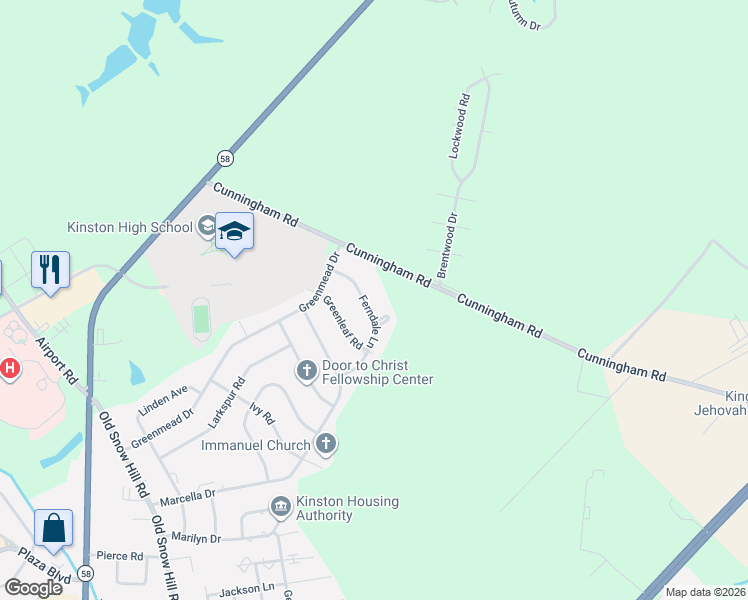 map of restaurants, bars, coffee shops, grocery stores, and more near 1221 Ferndale Ln in Kinston
