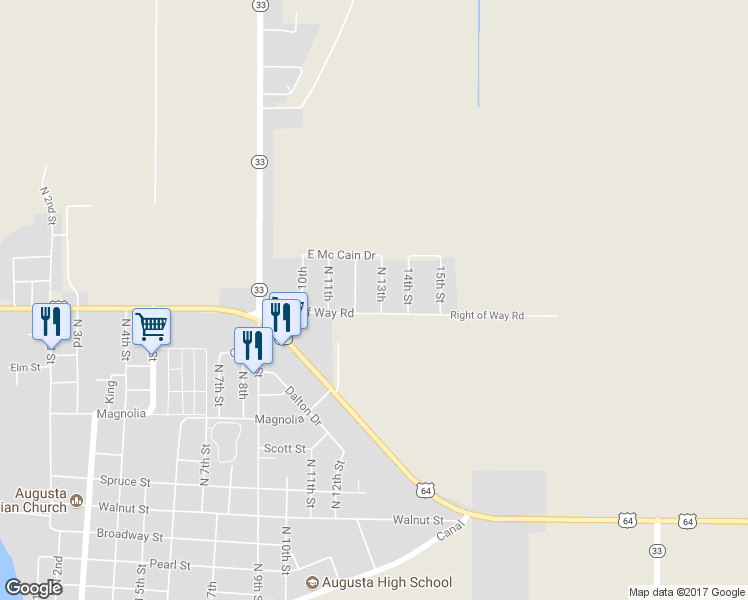 map of restaurants, bars, coffee shops, grocery stores, and more near 1001 North 13th Street in Augusta