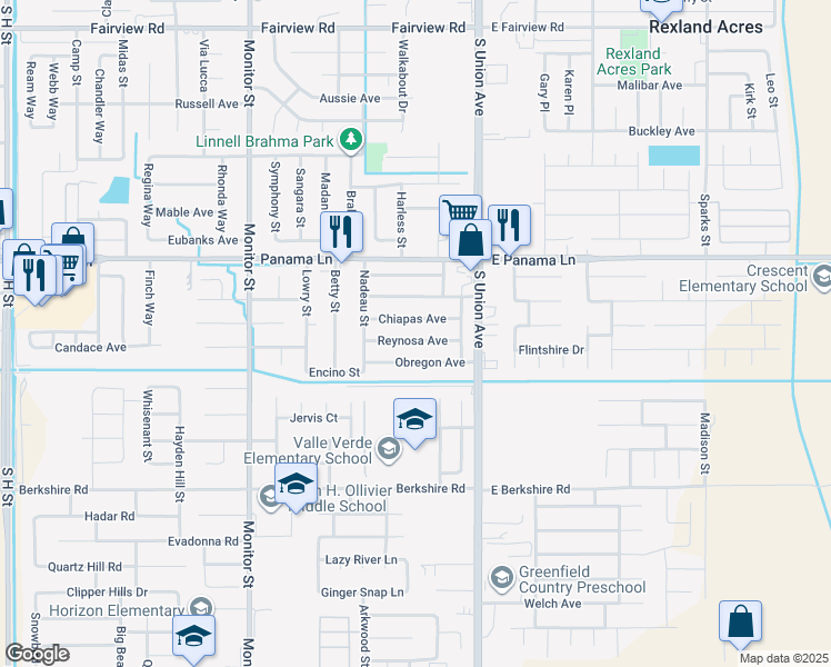 map of restaurants, bars, coffee shops, grocery stores, and more near 304 Reynosa Avenue in Bakersfield