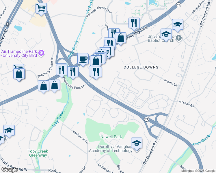map of restaurants, bars, coffee shops, grocery stores, and more near in Charlotte