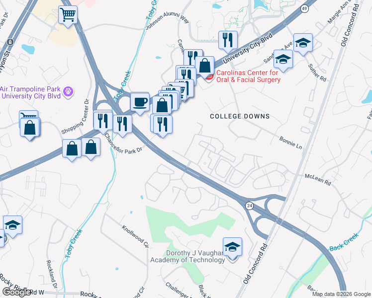 map of restaurants, bars, coffee shops, grocery stores, and more near in Charlotte