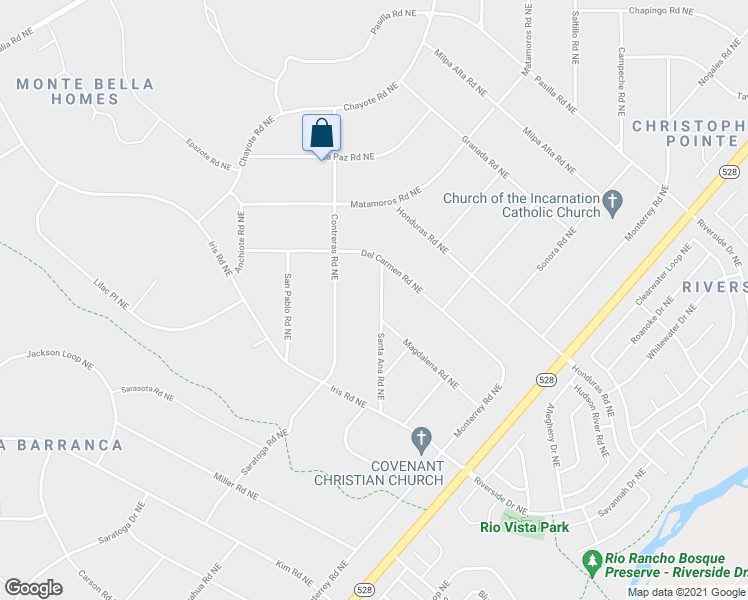 map of restaurants, bars, coffee shops, grocery stores, and more near 2113 Santa Ana Road Northeast in Rio Rancho