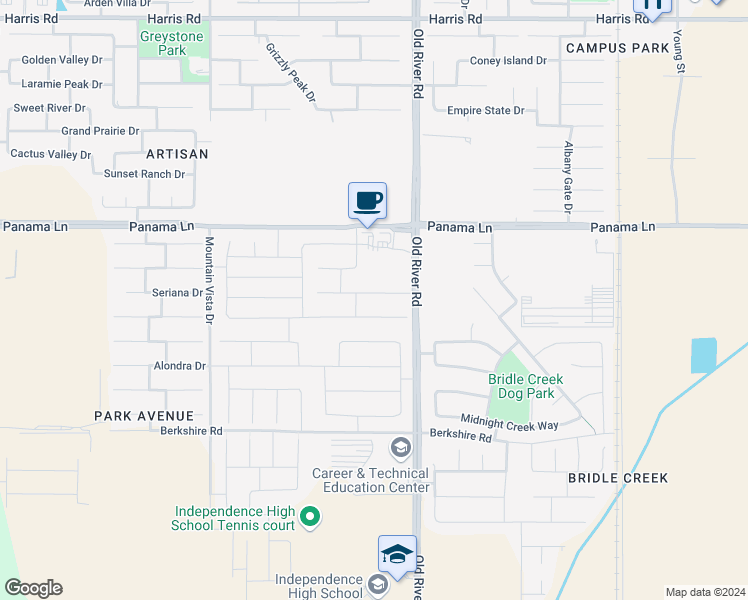map of restaurants, bars, coffee shops, grocery stores, and more near 9818 Evansburg Avenue in Bakersfield