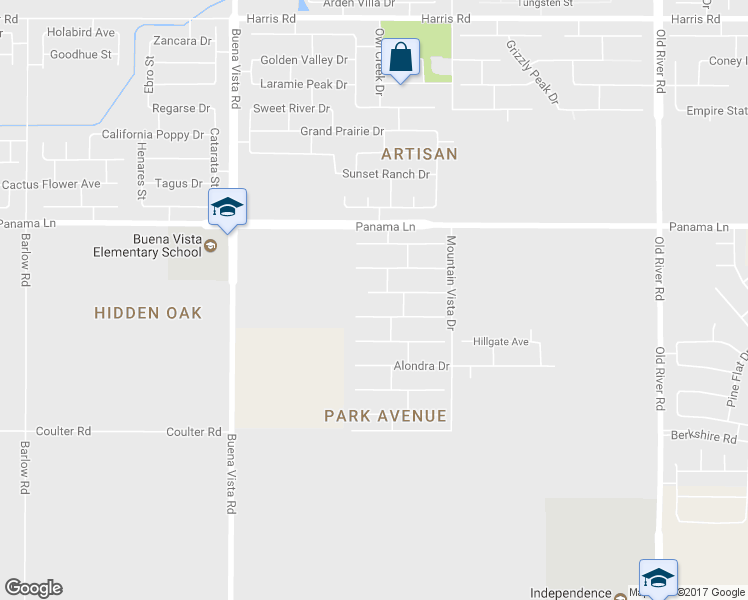 map of restaurants, bars, coffee shops, grocery stores, and more near 10813 Seriana Drive in Bakersfield
