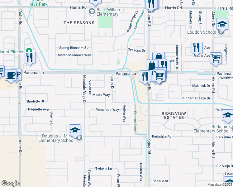 map of restaurants, bars, coffee shops, grocery stores, and more near 5201 Gasol Court in Bakersfield