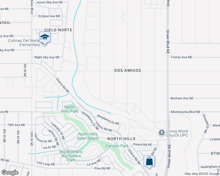 map of restaurants, bars, coffee shops, grocery stores, and more near 2119 Dawson Drive Northeast in Rio Rancho