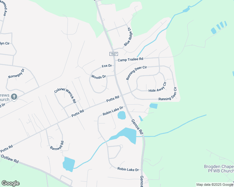 map of restaurants, bars, coffee shops, grocery stores, and more near 1310 Genoa Road in Brogden