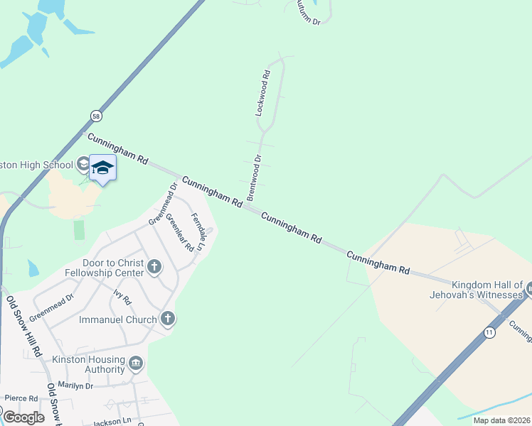 map of restaurants, bars, coffee shops, grocery stores, and more near 1018 Cunningham Road in Kinston