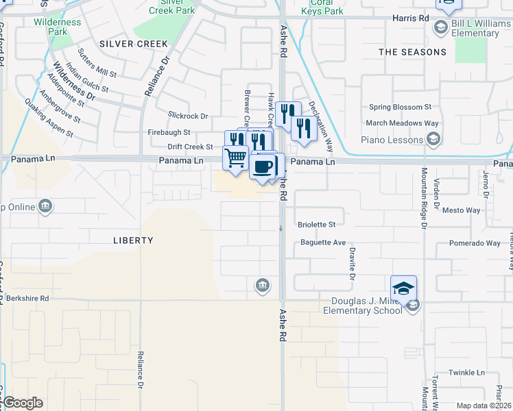 map of restaurants, bars, coffee shops, grocery stores, and more near 6518 Bangor Place in Bakersfield