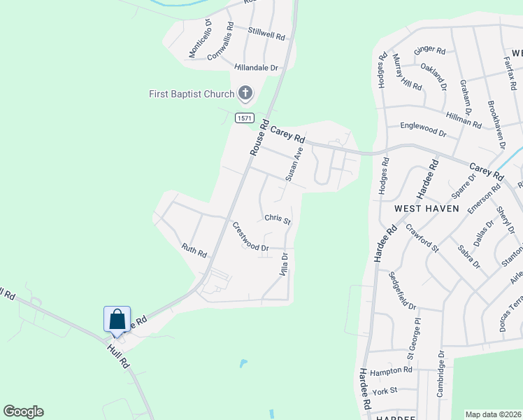 map of restaurants, bars, coffee shops, grocery stores, and more near 3307 Chris Street in Kinston