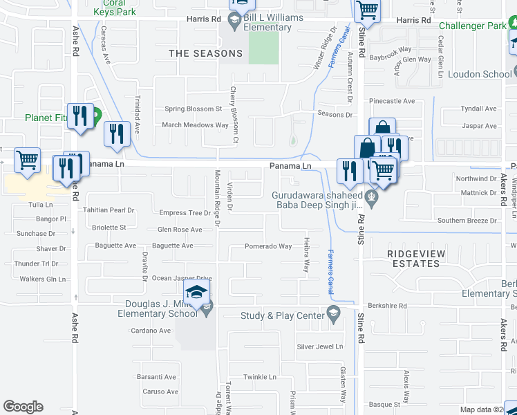 map of restaurants, bars, coffee shops, grocery stores, and more near 5406 Mesto Way in Bakersfield