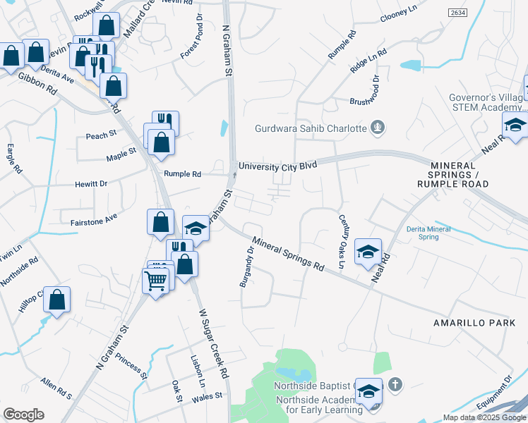 map of restaurants, bars, coffee shops, grocery stores, and more near 7088 Somerset Springs Drive in Charlotte