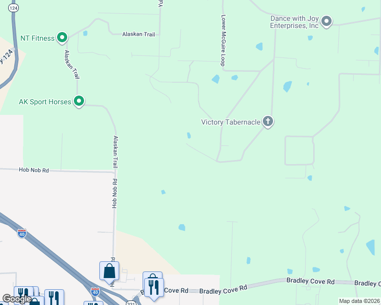 map of restaurants, bars, coffee shops, grocery stores, and more near 11 Bluff Drive in Russellville