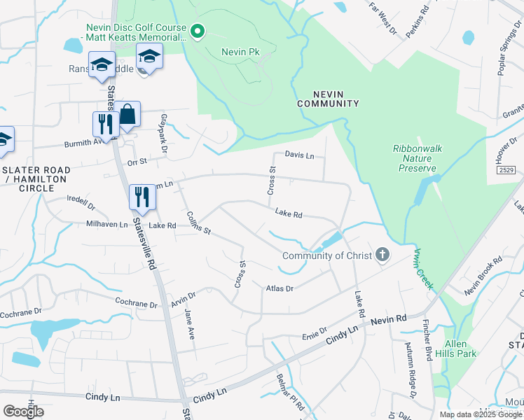map of restaurants, bars, coffee shops, grocery stores, and more near 3726 Lake Road in Charlotte