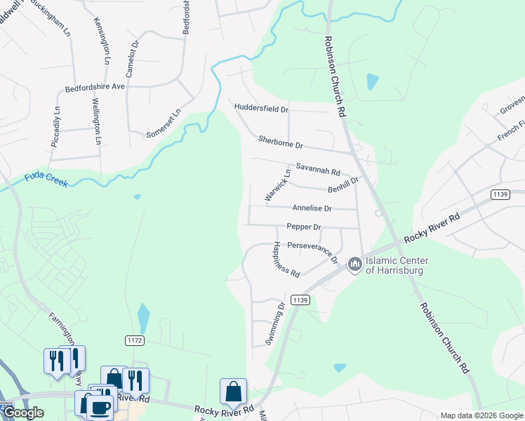 map of restaurants, bars, coffee shops, grocery stores, and more near 4893 Annelise Drive in Charlotte