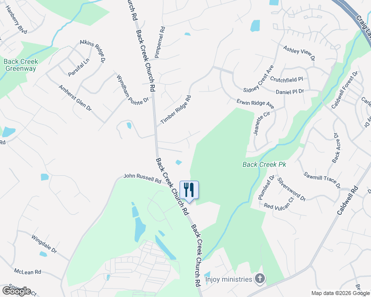 map of restaurants, bars, coffee shops, grocery stores, and more near 3107 Back Creek Church Road in Charlotte