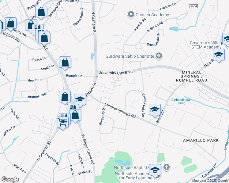 map of restaurants, bars, coffee shops, grocery stores, and more near 7088 Somerset Springs Drive in Charlotte