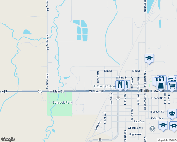 map of restaurants, bars, coffee shops, grocery stores, and more near 711 West Elm in Tuttle