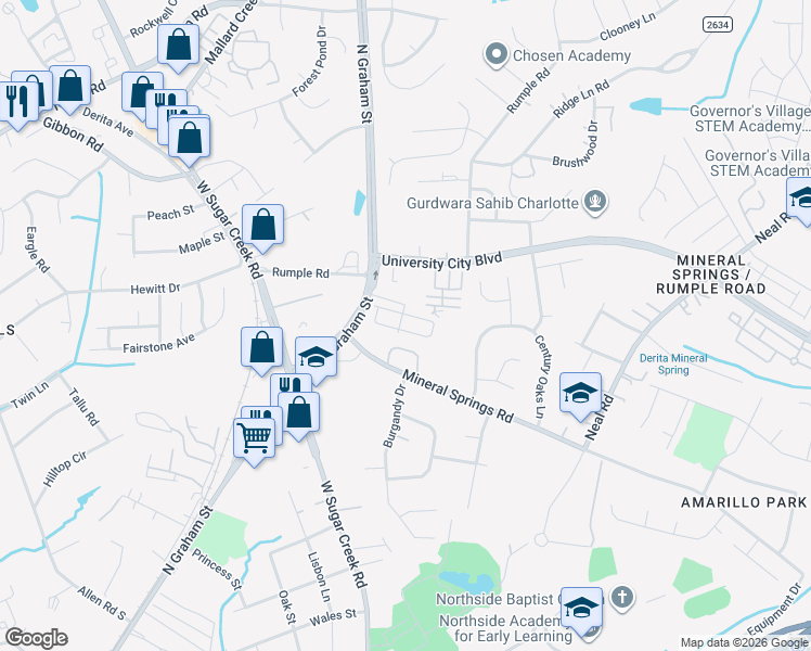 map of restaurants, bars, coffee shops, grocery stores, and more near in Charlotte