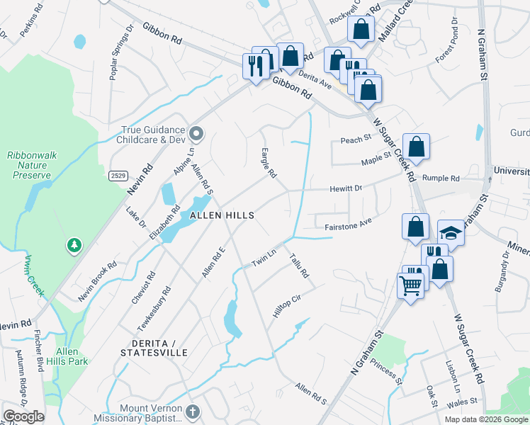 map of restaurants, bars, coffee shops, grocery stores, and more near in Charlotte