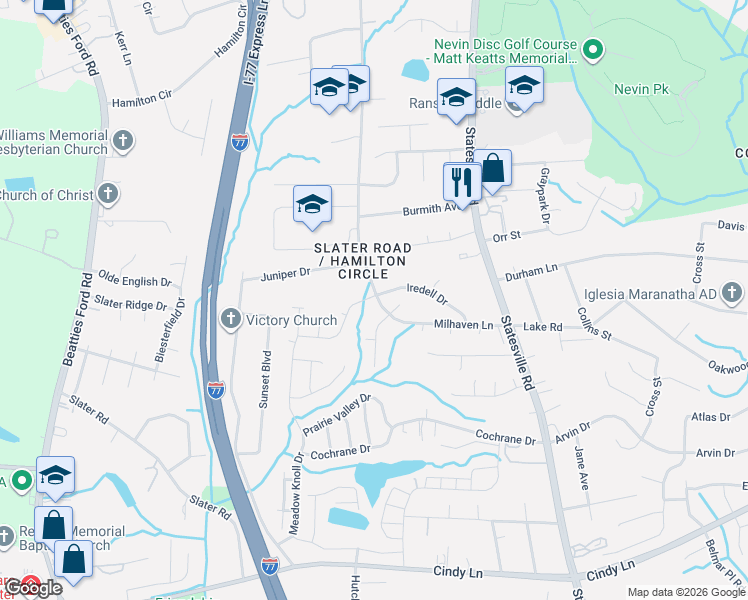 map of restaurants, bars, coffee shops, grocery stores, and more near 2737 Daffodil Drive in Charlotte
