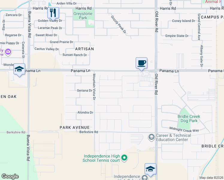 map of restaurants, bars, coffee shops, grocery stores, and more near in Bakersfield