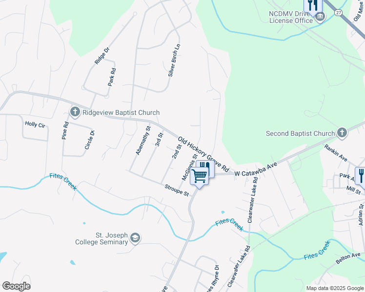 map of restaurants, bars, coffee shops, grocery stores, and more near 1109 Old Hickory Grove Road in Mount Holly
