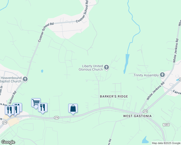map of restaurants, bars, coffee shops, grocery stores, and more near 401 Holland Memorial Church Road in Bessemer City