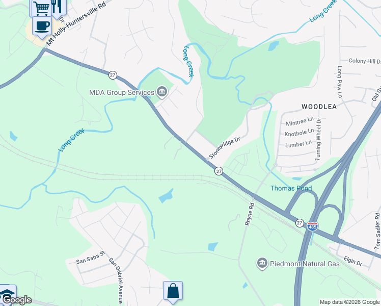 map of restaurants, bars, coffee shops, grocery stores, and more near 10109 Mount Holly Road in Charlotte