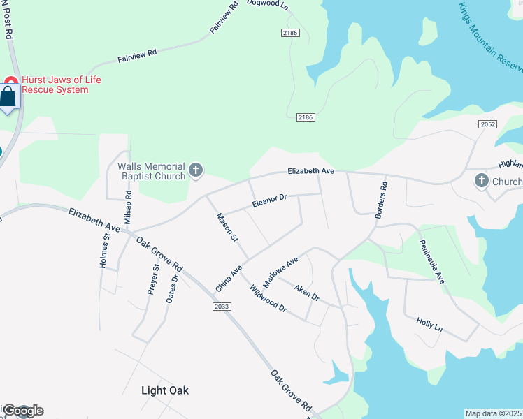 map of restaurants, bars, coffee shops, grocery stores, and more near 2400 Eleanor Drive in Shelby