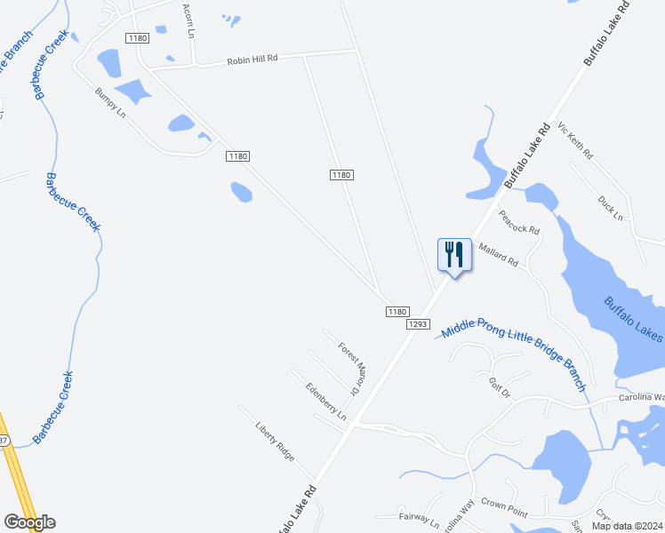map of restaurants, bars, coffee shops, grocery stores, and more near 275 Pine Wood Road in Sanford