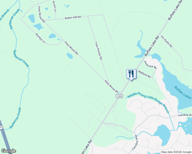 map of restaurants, bars, coffee shops, grocery stores, and more near 275 Pine Wood Road in Sanford