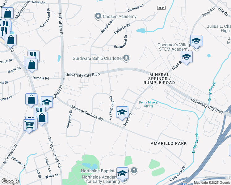 map of restaurants, bars, coffee shops, grocery stores, and more near 2406 Kalis Place in Charlotte