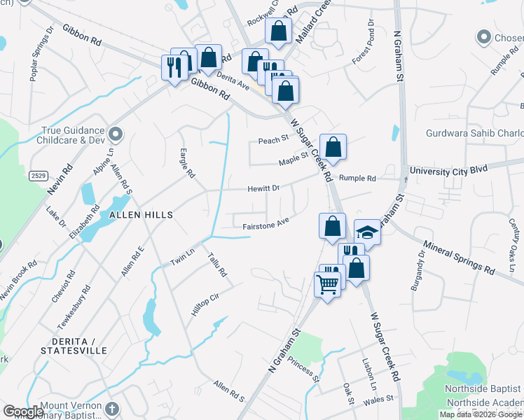 map of restaurants, bars, coffee shops, grocery stores, and more near in Charlotte