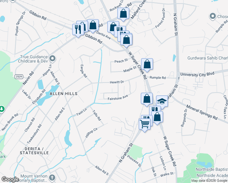 map of restaurants, bars, coffee shops, grocery stores, and more near in Charlotte