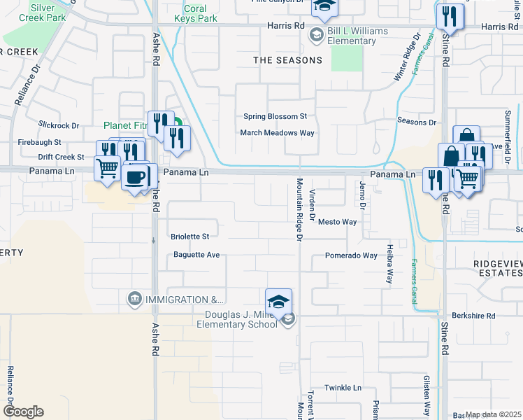 map of restaurants, bars, coffee shops, grocery stores, and more near 5913 Hawthorn Tree Lane in Bakersfield