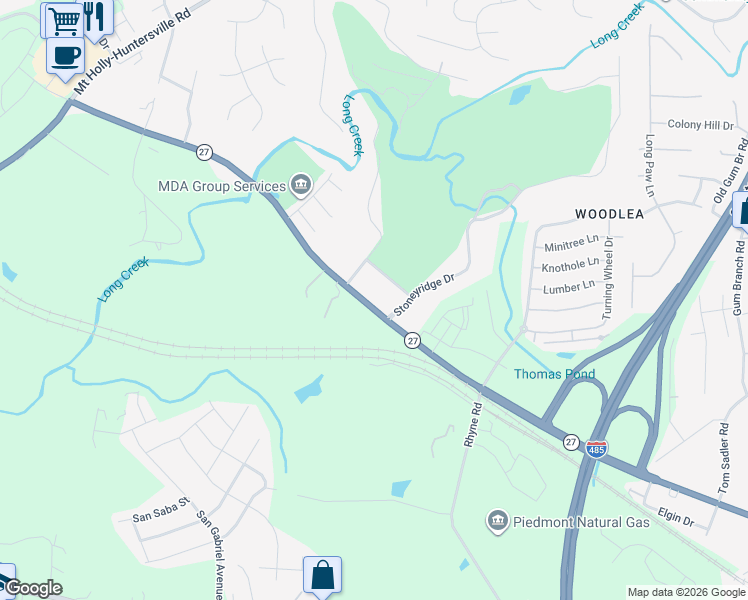 map of restaurants, bars, coffee shops, grocery stores, and more near 10109 Mount Holly Road in Charlotte