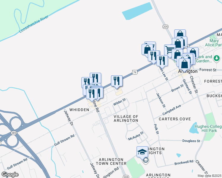 map of restaurants, bars, coffee shops, grocery stores, and more near 11635 U.S. 70 in Arlington