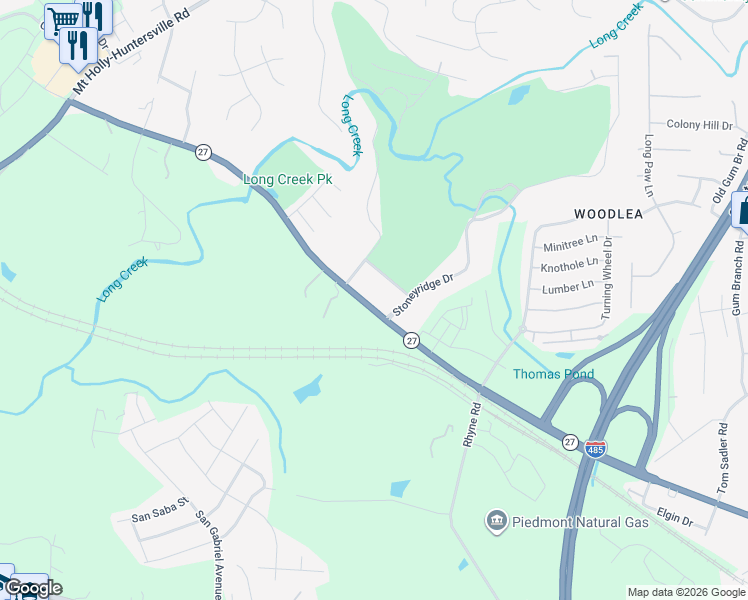 map of restaurants, bars, coffee shops, grocery stores, and more near 10120 Mount Holly Road in Charlotte