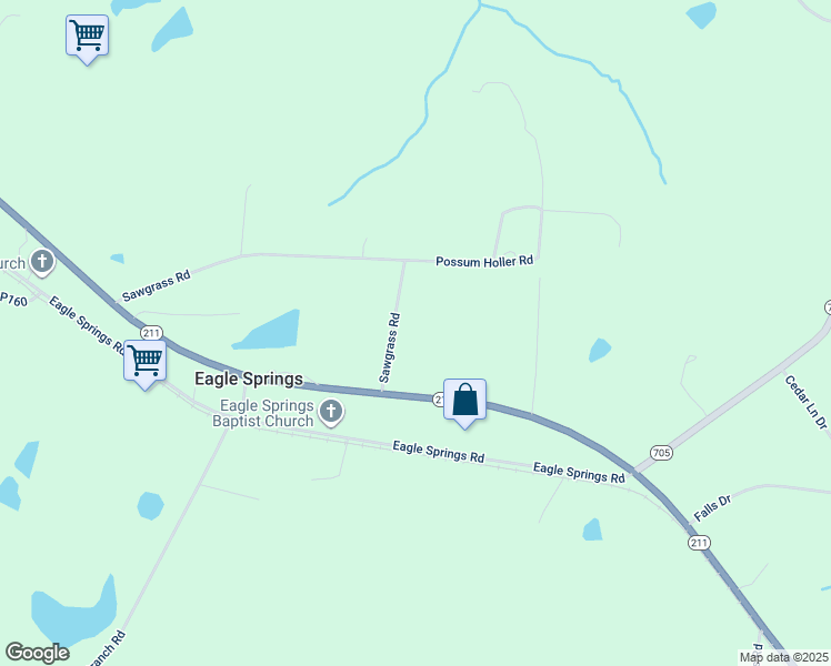 map of restaurants, bars, coffee shops, grocery stores, and more near 529 Sawgrass Road in Eagle Springs
