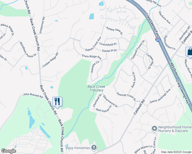 map of restaurants, bars, coffee shops, grocery stores, and more near 2701 Swansong Lane in Charlotte