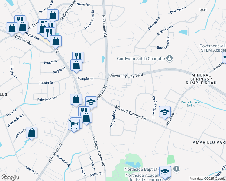 map of restaurants, bars, coffee shops, grocery stores, and more near 7150 Somerset Springs Drive in Charlotte